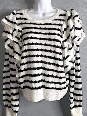 Chelsea & Violet Striped Ruffle Shoulder Sweater Size L